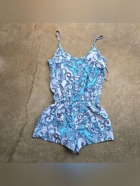 Lilly Pulitzer Women's Sleeveless Romper Blue Floral Beach Summer Large